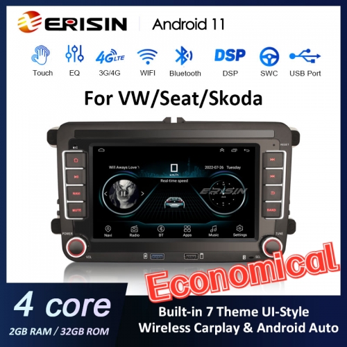 Erisin ES2255V 7 &quot;HD Android 11 Sistema Stereo per Auto Per Il VW SEAT Skoda Fabia di Navigazione GPS Senza Fili di Apple CarPlay Amplificatore D
