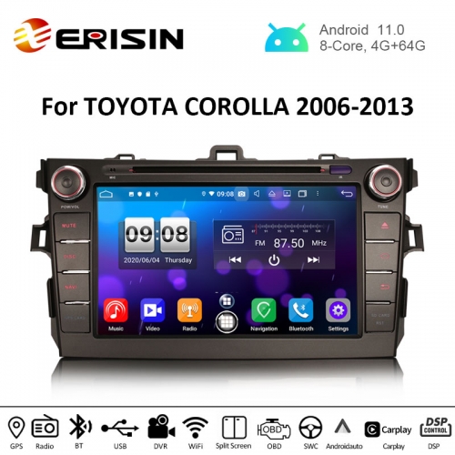 Erisin ES8728A 8" Android 11.0 Car Multimedia CarPlay & Auto GPS TPMS DVR DSP Radio for Toyota COROLLA E140 E150