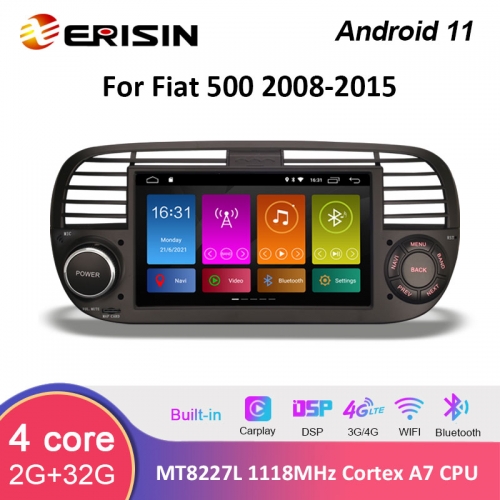Erisin ES3050FB 7" Android 11.0 Car Stereo System GPS for Fiat 500 2008-2015 GPS WiFi 4G TPMS DVR DSP Apple Carplay