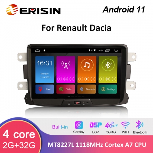 Erisin ES3129D 8" Android 11.0 Car Stereo System GPS DSP Carplay Radio for Renault/Dacia Duster Dacia Sandero Lada Xray 2 Dacia Logan Renault Captur D