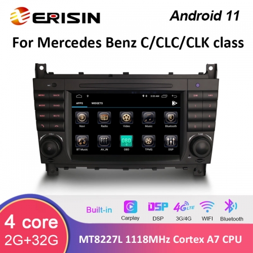Erisin ES3173C 7" Android 11.0 Auto Radio Stereo GPS for Mercedes Benz C-Class CLC CLK Class W209 WiFi 4G CarPlay TPMS DVR DAB+ DSP