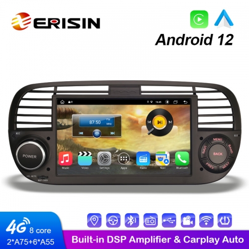 Erisin ES8650FB 7" Android 12.0 Car Multimedia Player Built-in 4G SIM Slot WiFi CarPlay & Auto Radio GPS System For Fiat 500 2008-2015