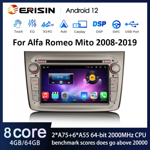 Erisin ES8830M 7" 8-Core 64G Android 12.0 Car Stereo GPS For Alfa Romeo Mito Wireless CarPlay Auto Radio DSP 4G LTE Slot